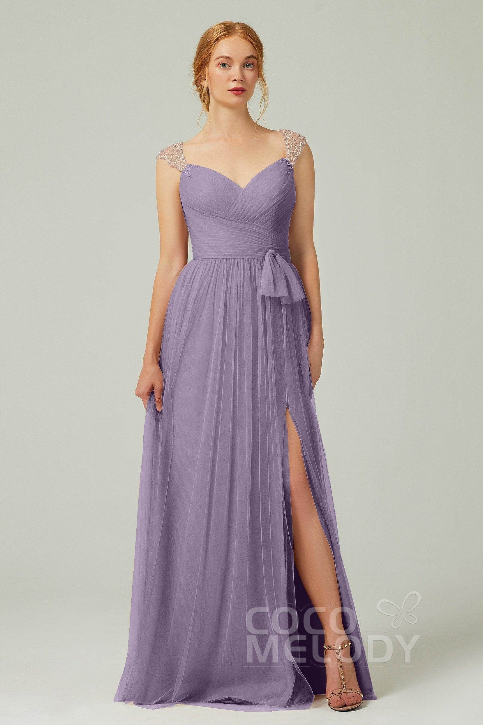 A-Line Floor Length Tulle Bridesmaid Dress CB0313PS - COCOMELODY